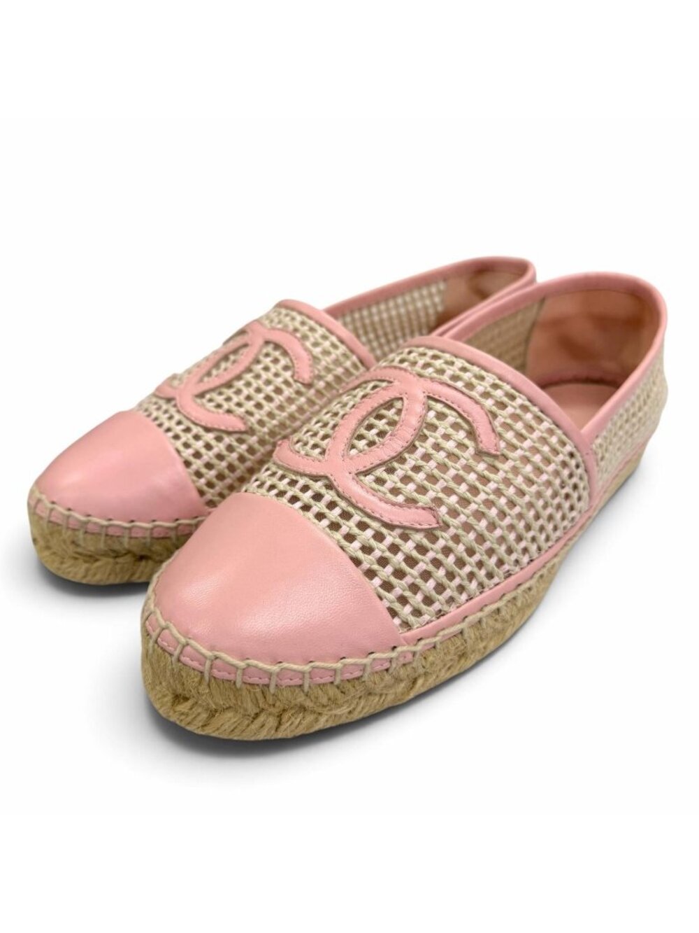 Chanel 21P Leather CC Logo Espadrilles Slip-on Pink